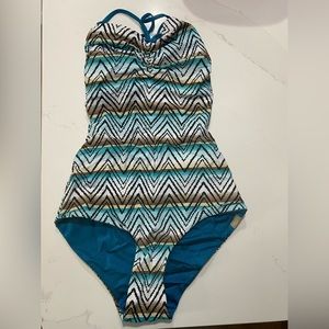 Imsy Chevron Patterned Blue One Piece Swimsuit Reversible